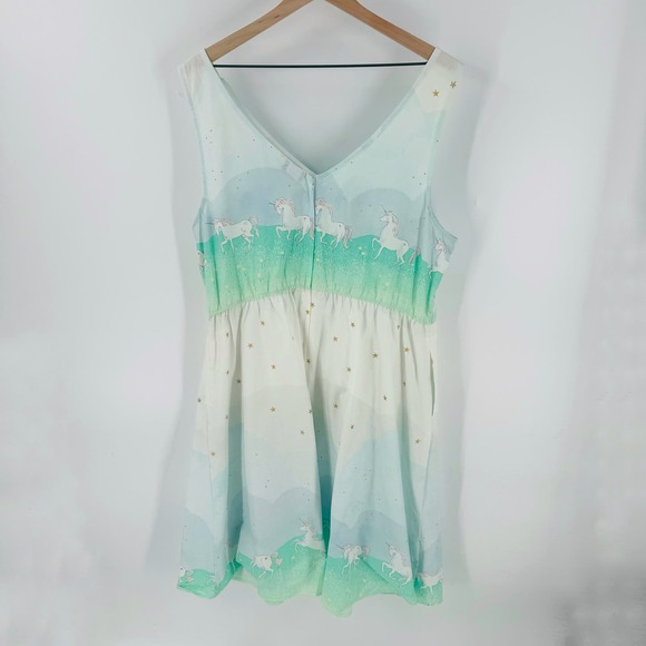 Mint Green Unicorn Print Dress - Picture 2 of 10